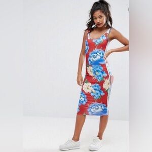 Adidas Originals x FARM Rio Chita Tank Dress Bodycon Stripes Floral Red M RARE